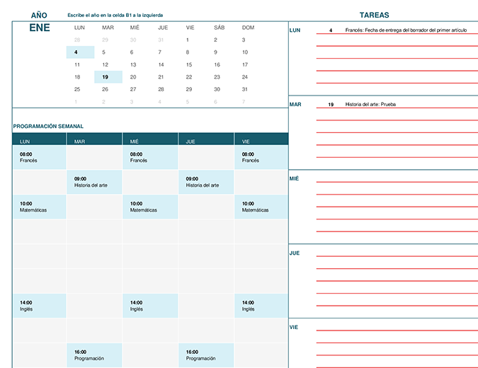 Calendario para estudiantes (LUN.)