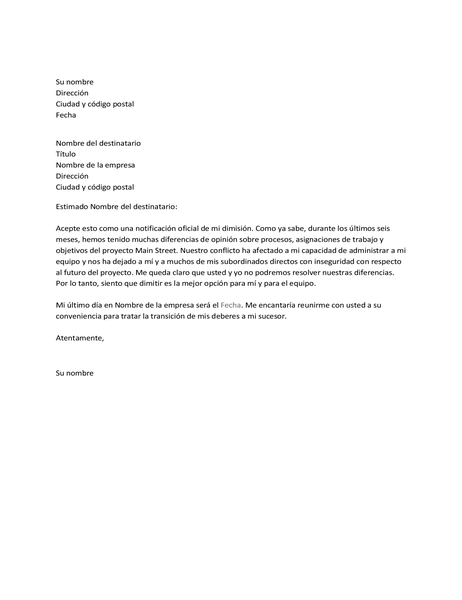 Carta De Renuncia En Nicaragua - u Carta De