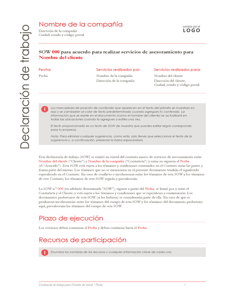 Declaración de trabajo (diseño rojo) Declaración de trabajo (diseño rojo)