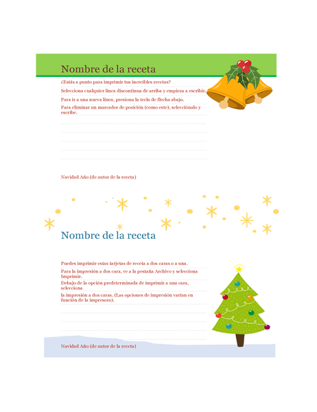 Tarjetas de recetas (diseño Espíritu navideño, 2 por página, para Avery 5889) Tarjetas de recetas (diseño Espíritu navideño, 2 por página, para Avery 5889)