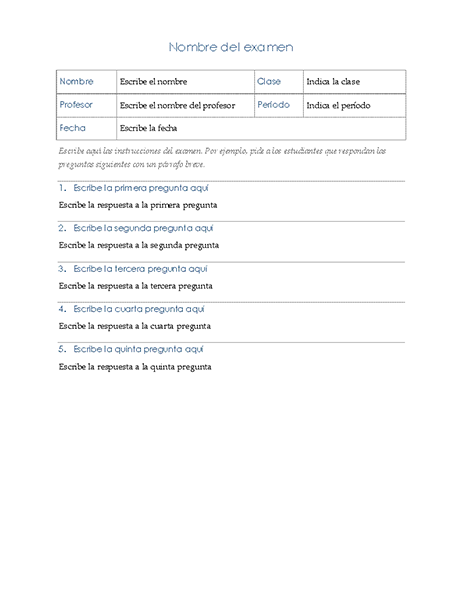 Examen con preguntas de desarrollo Examen con preguntas de desarrollo