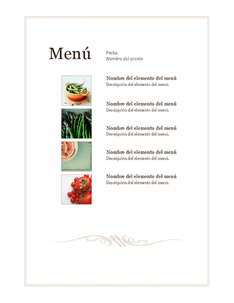 Menú del evento (diseño sencillo) Menú del evento (diseño sencillo)