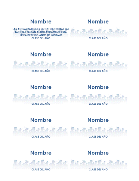 Tarjetas con el nombre del graduado (10 por página) Tarjetas con el nombre del graduado (10 por página)