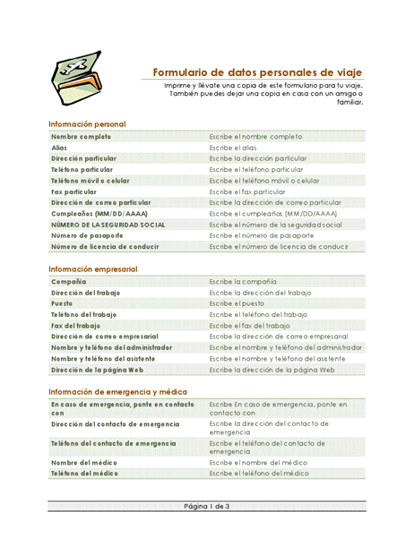 Itinerario de viaje y formulario de datos personales Itinerario de viaje y formulario de datos personales