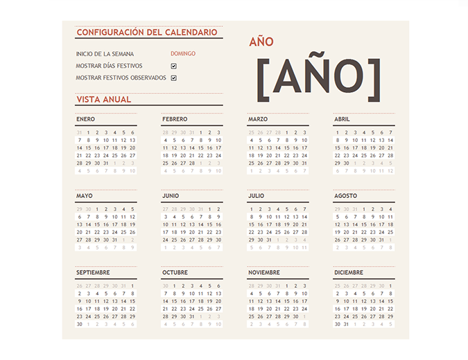 Calendario de cualquier año con días festivos Calendario de cualquier año con días festivos