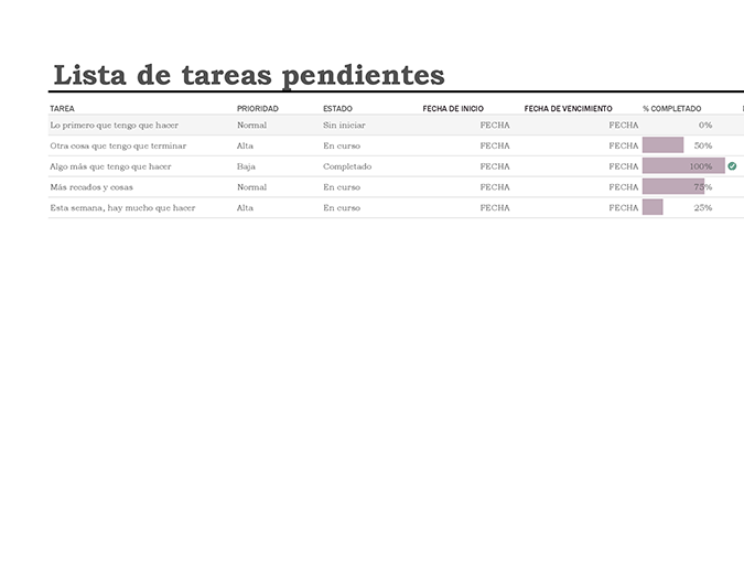 Lista de tareas pendientes con el seguimiento del progreso Lista de tareas pendientes con el seguimiento del progreso