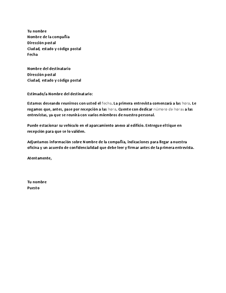 Carta de confirmación de entrevista de trabajo del candidato Carta de confirmación de entrevista de trabajo del candidato