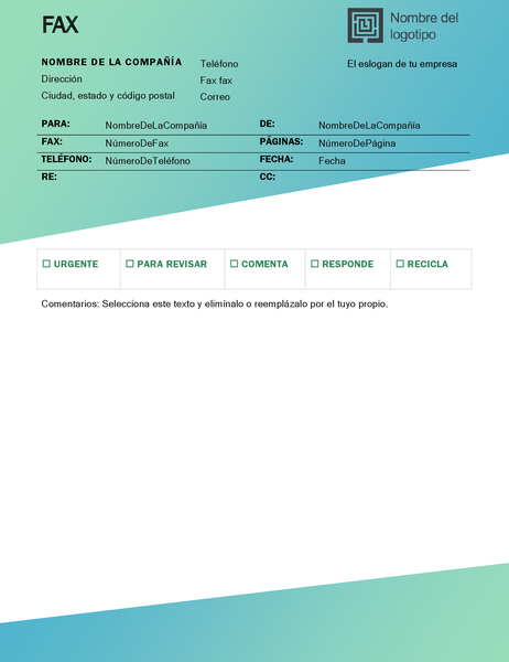 Portada de fax (diseño de degradado verde) Portada de fax (diseño de degradado verde)