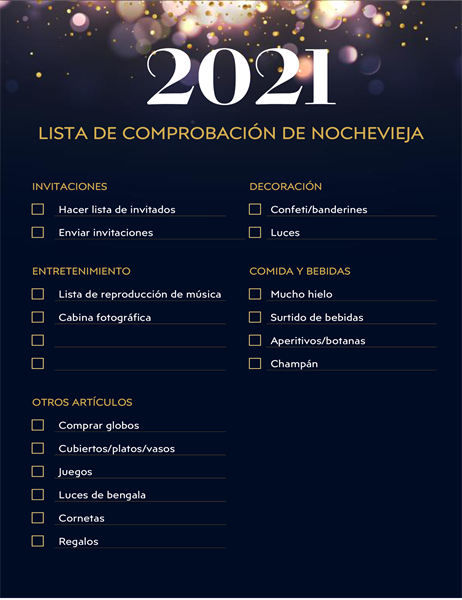 Lista de verificación para la fiesta de víspera de Año Nuevo Lista de verificación para la fiesta de víspera de Año Nuevo