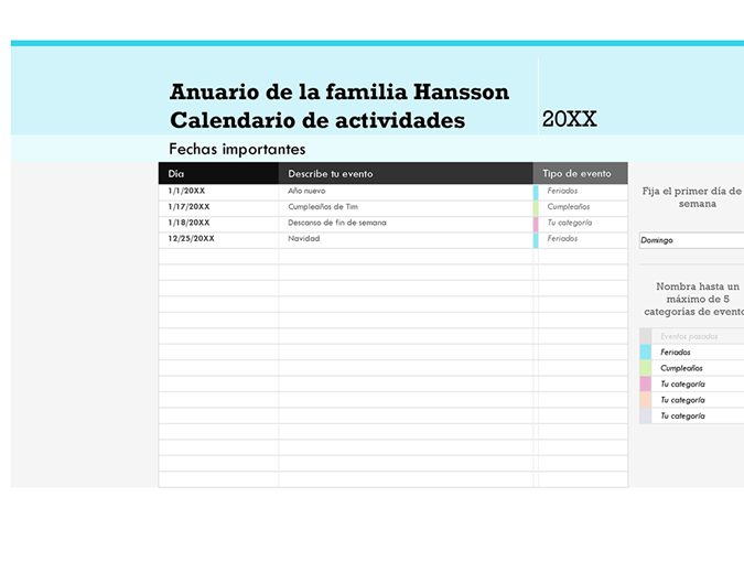 Calendario de eventos familiares Calendario de eventos familiares