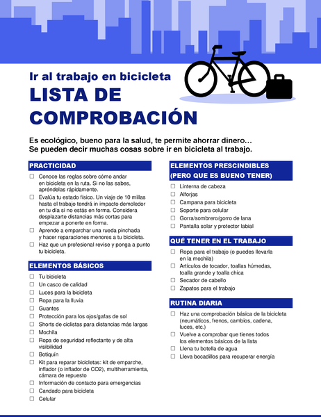 Lista de comprobación para ir a trabajar en bicicleta Lista de comprobación para ir a trabajar en bicicleta