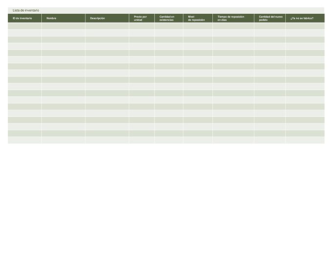 Lista de inventario Lista de inventario