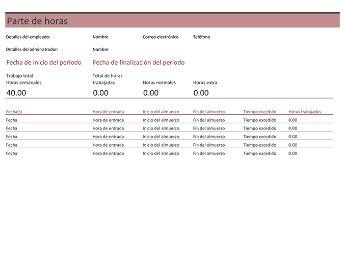 Planilla horaria (semanal) Planilla horaria (semanal)