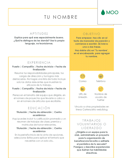 Currículum vítae nítido y limpio diseñado por MOO Currículum vítae nítido y limpio diseñado por MOO