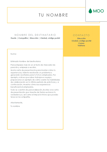 Carta de presentación nítida y limpia diseñada por MOO Carta de presentación nítida y limpia diseñada por MOO