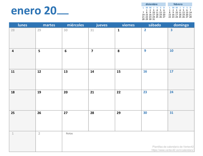 Calendario mensual para cualquier año Calendario mensual para cualquier año