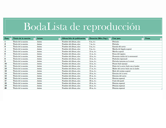 Lista de reproducción de la boda Lista de reproducción de la boda