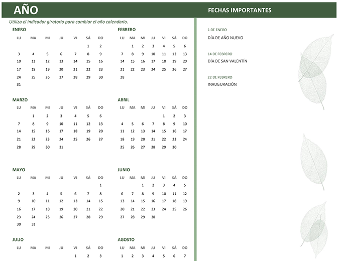 Calendario para empresas (cualquier año, de lunes a domingo) Calendario para empresas (cualquier año, de lunes a domingo)
