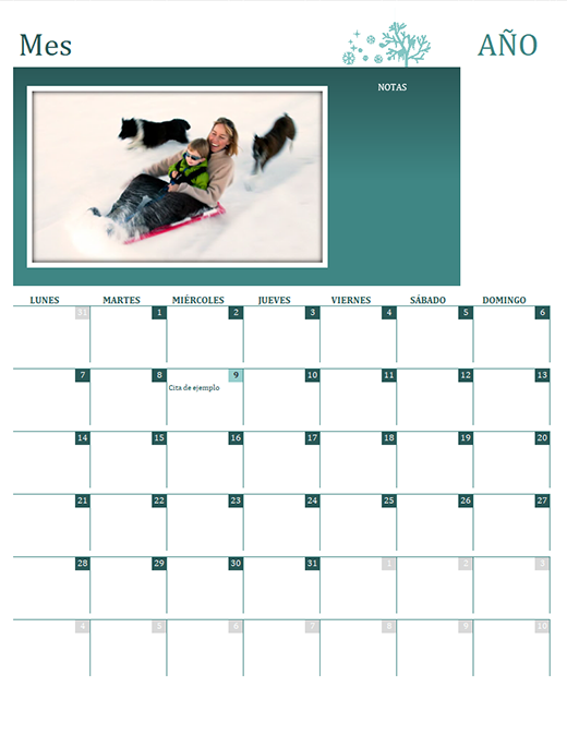 Calendario familiar estacional (cualquier año, de lunes a domingo) Calendario familiar estacional (cualquier año, de lunes a domingo)