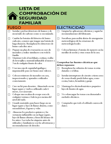 Lista de comprobación de seguridad familiar Lista de comprobación de seguridad familiar