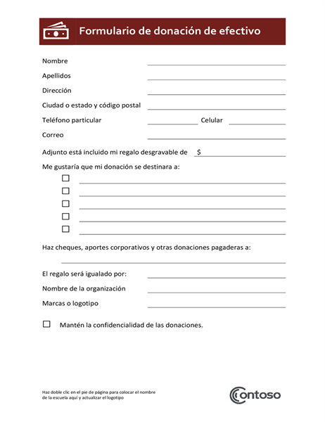 Formulario de donación de efectivo Formulario de donación de efectivo