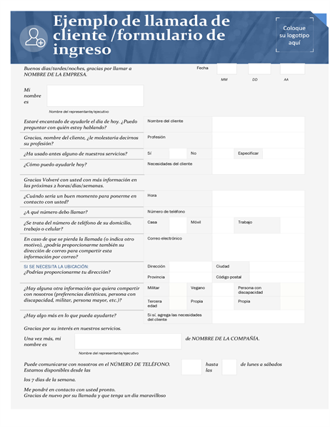 Guion telefónico para admisión de clientes para pequeña empresa Guion telefónico para admisión de clientes para pequeña empresa