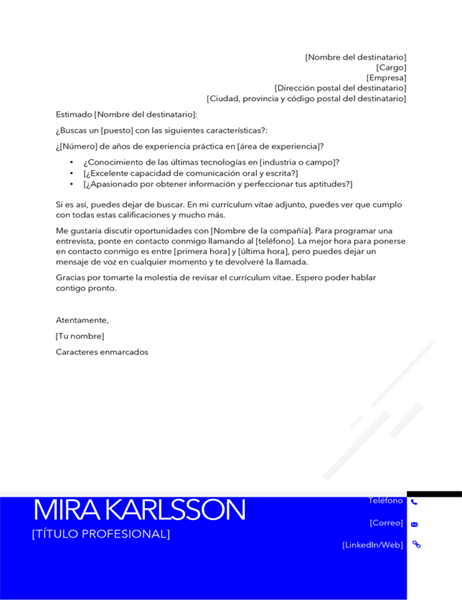 Carta de presentación moderna invertida Carta de presentación moderna invertida