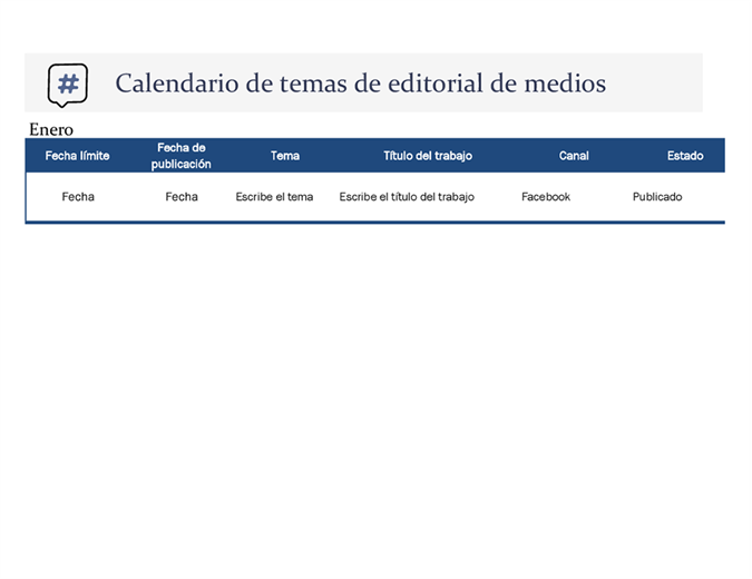 Calendario de temas de editorial de medios sociales Calendario de temas de editorial de medios sociales