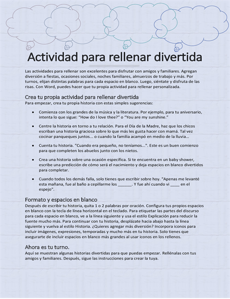 Historia divertida para completar Historia divertida para completar