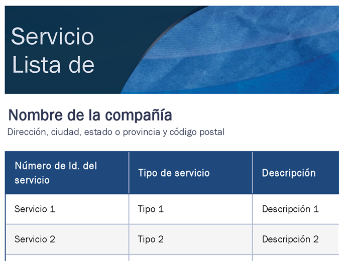 Lista de precios de servicios Lista de precios de servicios