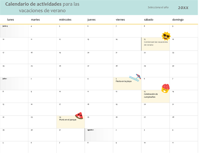 Calendario de vacaciones de verano Calendario de vacaciones de verano