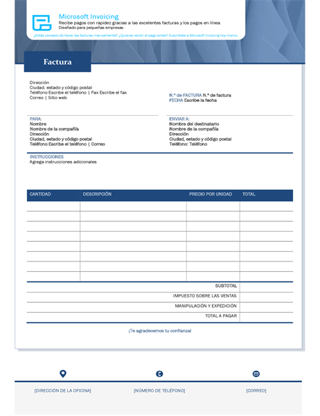 Factura estándar con Microsoft Invoicing Factura estándar con Microsoft Invoicing