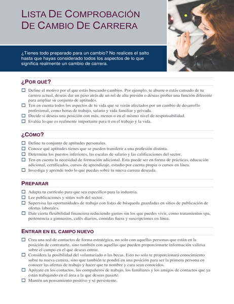 Lista de comprobación de cambio de carrera Lista de comprobación de cambio de carrera