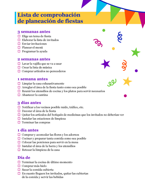 Lista de comprobación de planeación de fiestas Lista de comprobación de planeación de fiestas