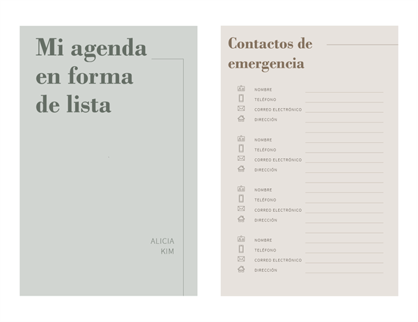 Agenda en forma de lista Agenda en forma de lista