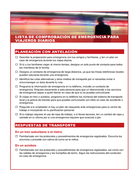 Liste de contrôle Situations d’urgence dans les transports Liste de contrôle Situations d’urgence dans les transports