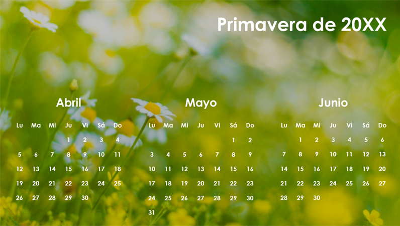Calendario trimestral de las estaciones Calendario trimestral de las estaciones