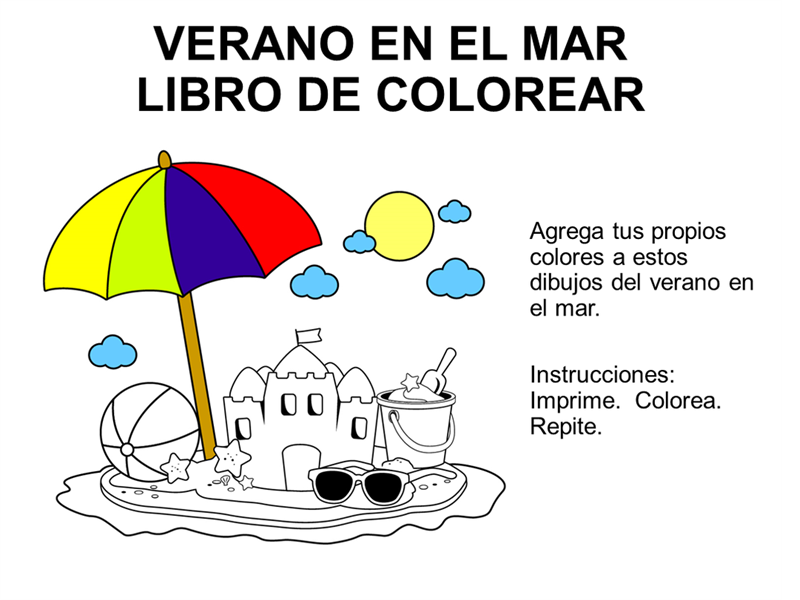 Libro para colorear con diseño del mar en el verano Libro para colorear con diseño del mar en el verano