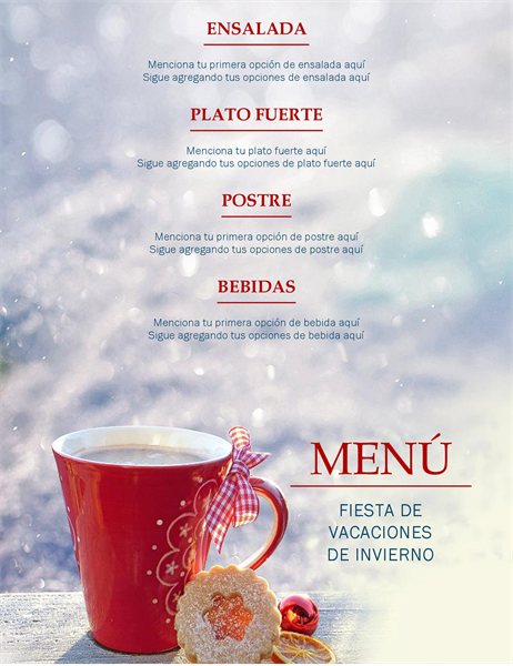 Menú de fiesta de vacaciones de invierno Menú de fiesta de vacaciones de invierno