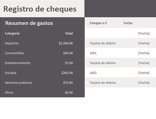Registro de cheques Registro de cheques