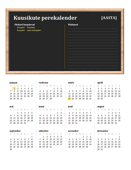 Perekalender (mis tahes aasta, E–P) Perekalender (mis tahes aasta, E–P)