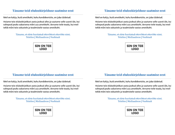 Postkaart ametikoha kandidaatidele, kui ametikoht on hõivatud (4 tk lehel) Postkaart ametikoha kandidaatidele, kui ametikoht on hõivatud (4 tk lehel)