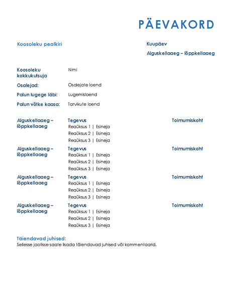 Ühepäevase koosoleku päevakord (ametlik) Ühepäevase koosoleku päevakord (ametlik)