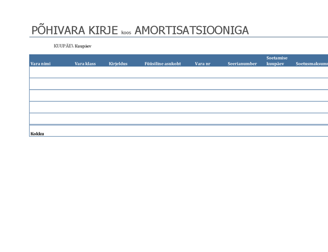 Põhivara kirje koos amortisatsiooniga Põhivara kirje koos amortisatsiooniga