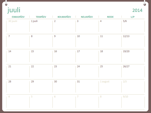 Kooliaasta kalender 2014–2015 (juulist juunini) Kooliaasta kalender 2014–2015 (juulist juunini)