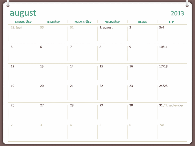 2013–2014 akadeemiline kalender (august) 2013–2014 akadeemiline kalender (august)