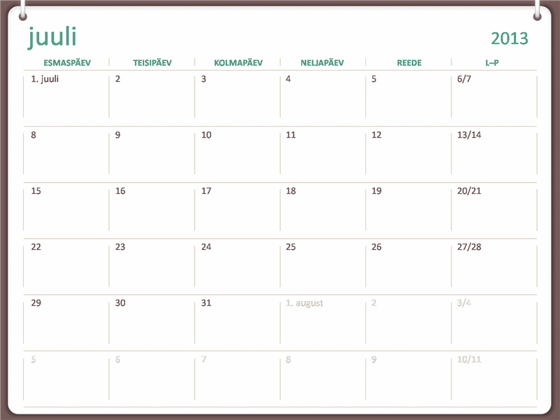 Kooliaasta kalender 2013–2014 (juuli) Kooliaasta kalender 2013–2014 (juuli)