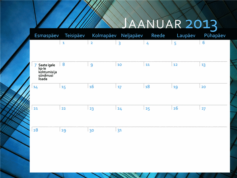 2013. aasta kalender (E–P) 2013. aasta kalender (E–P)