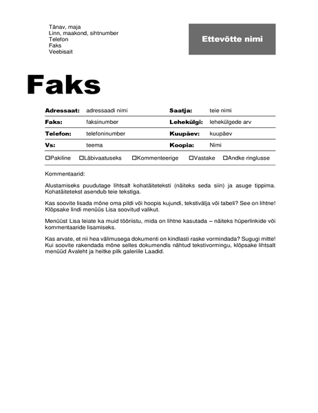 Faksi tiitelleht (professionaalse ilmega kujundus) Faksi tiitelleht (professionaalse ilmega kujundus)