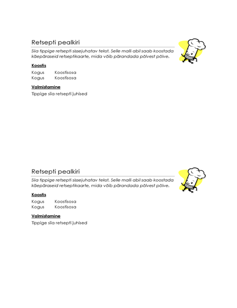 Retseptikaardid (2 tk lehel) Retseptikaardid (2 tk lehel)